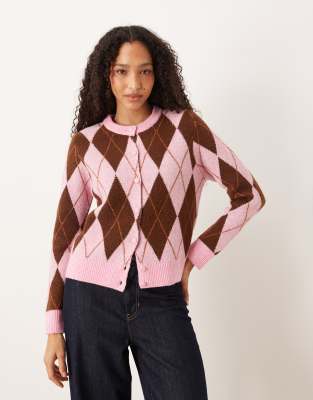 Vila Argyle Knit Cardigan In Multi