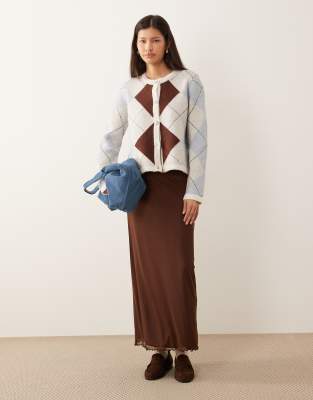 Vila Argyle Plaid Knit Cardigan In Multi