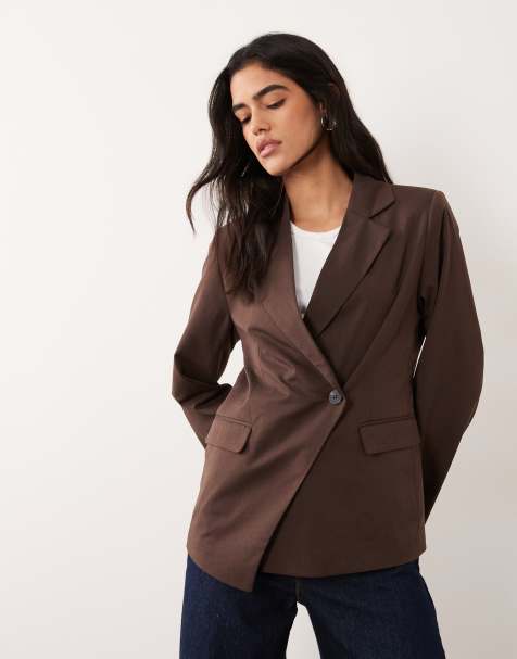 Vila asymetric tailored blazer set in chocolate brown - view 1