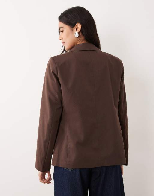 Vila asymetric tailored blazer set in chocolate brown, 4 of 4