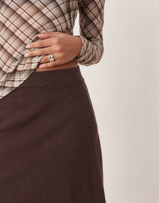 VILA asymmetric hem mini skirt in chocolate brown, 3 of 4