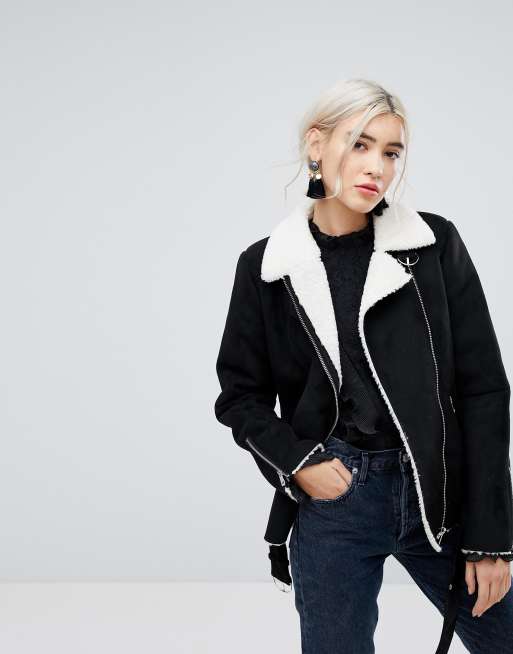 Vila aviator jacket with shearling lining