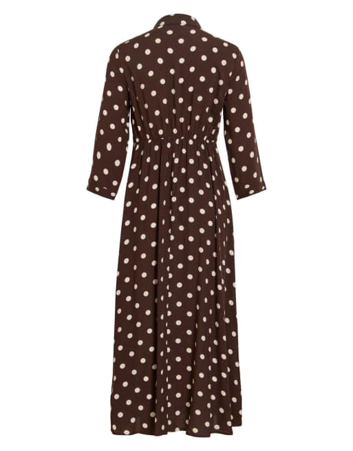 Vila Aya Hemdkragen-Maxikleid mit 3/4-Ärmeln in Braun, 7 von 7