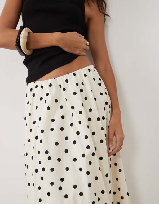 Vila balloon hem midi skirt in white and black polka dot print, 4 of 5