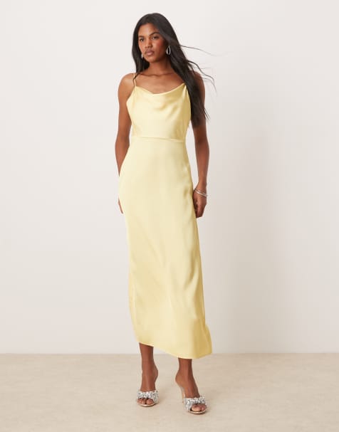 Vila satin cowl neck maxi dress in banana yellow