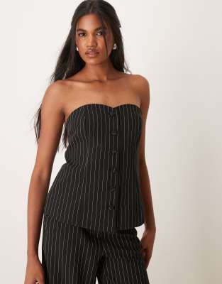 Vila Bandeau Detail Vest In Black Pinstripe - Part Of A Set