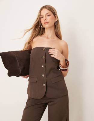 Vila Vila bandeau detail waistcoat co-ord in chocolate brown-Neutral