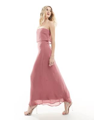 Vila bandeau maxi dress with straps in rose-Pink