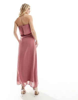 Vila Bridesmaid bandeau maxi dress with straps in rose