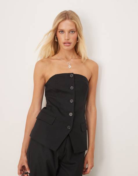 VILA bandeau tailored vest in black (part of a set) - view 1