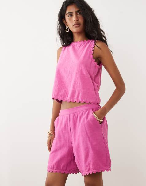 VILA – Baumwoll-Shorts in Pink mit Muschelsaum, Kombiteil - view 1