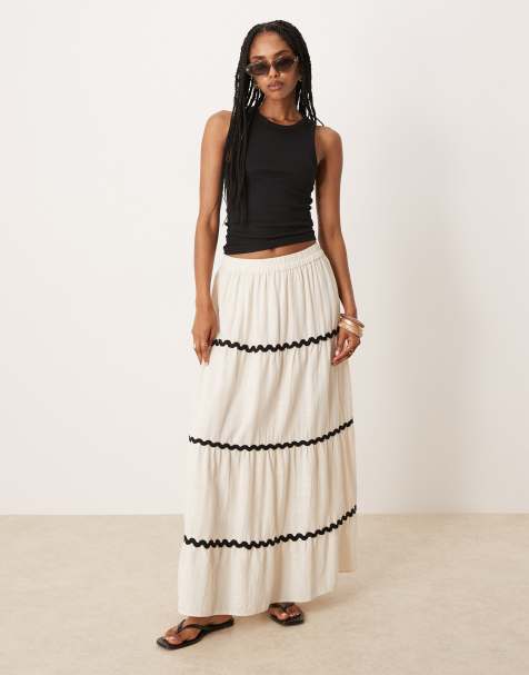 Vila scallop trim cotton maxi skirt in cream
