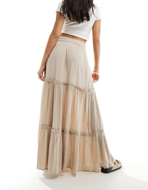 Vila - Beige lagdelt boho maxinederdel, 4 af 5