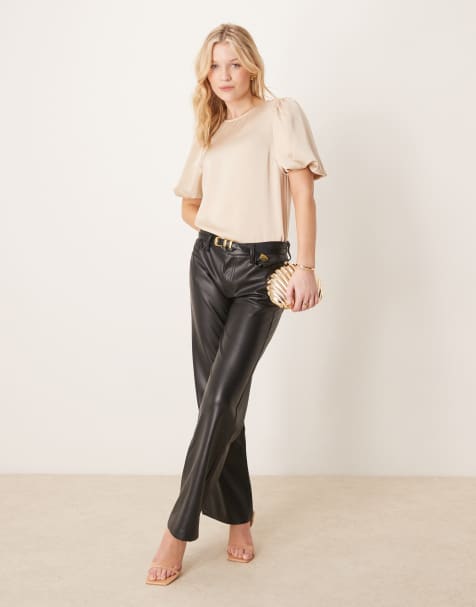 Vila – Beige topp i satin med korta ärmar - view 1