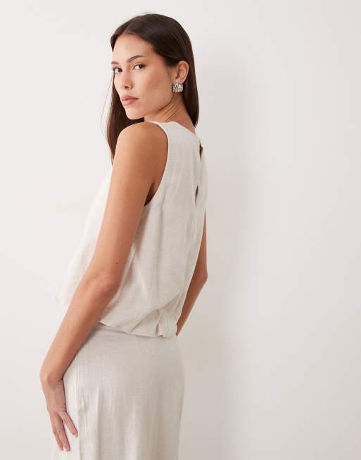 Vila – Beigemelerad, ärmlös topp i linnestil med ballongfåll, del av set, 3 av 4