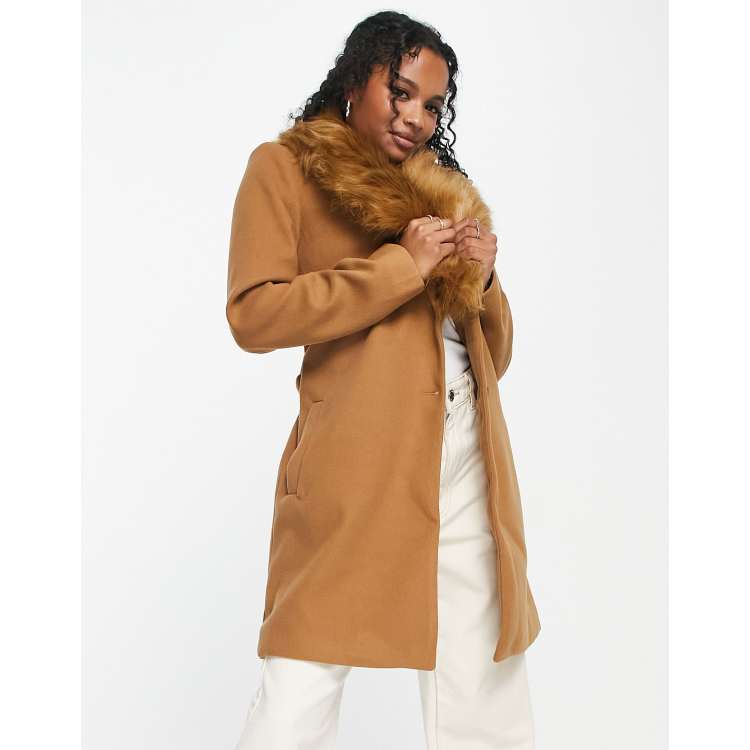 Camel coat with fur collar hotsell