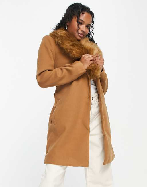 Camel coat with hot sale fur hood