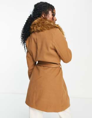 brown faux fur cuff borg teddy midaxi coat