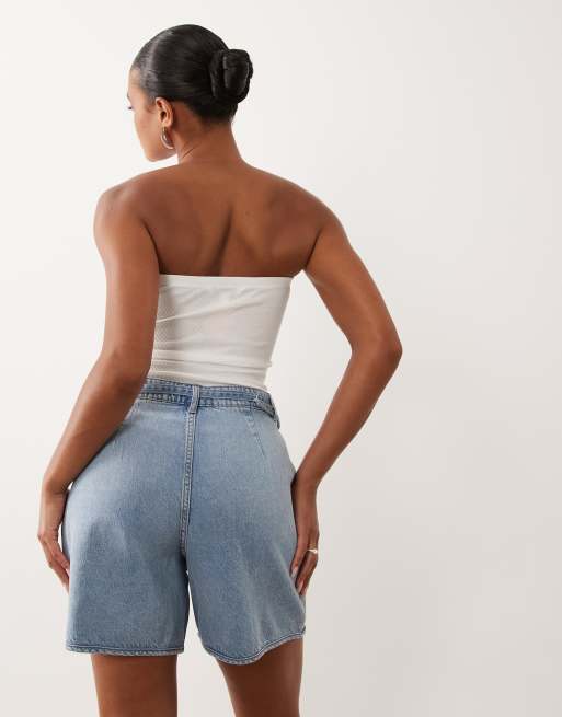 VILA belted denim shorts in light blue, 5 of 5