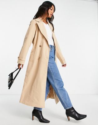 Vila belted double breasted trench coat in stone