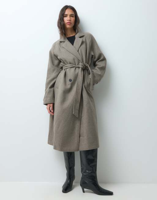 Vila belted longline double breasted formal coat in falcon, 2 of 4