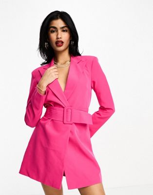 Vila belted tailored blazer mini dress in bright pink