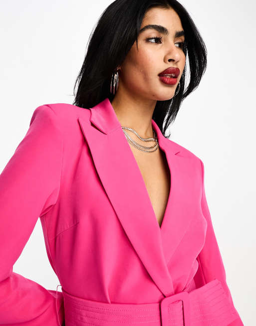 Vila belted tailored blazer mini dress in bright pink ASOS