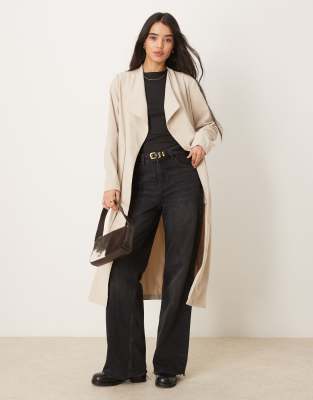 belted waterfall trench coat in stone-Neutral