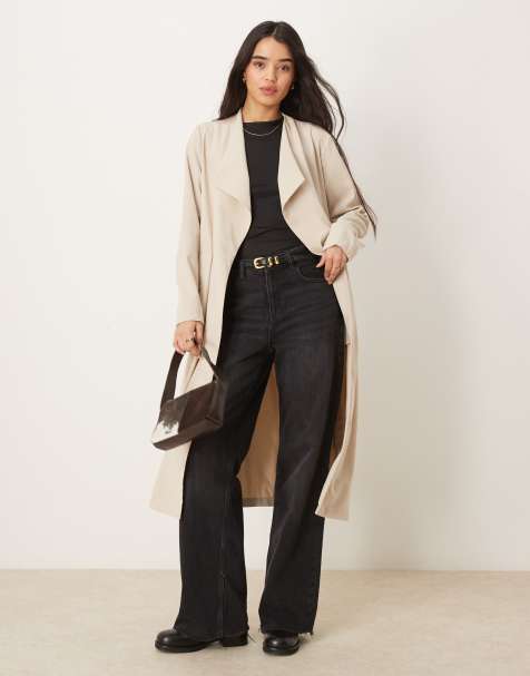 Vila belted waterfall trench coat in stone - view 1