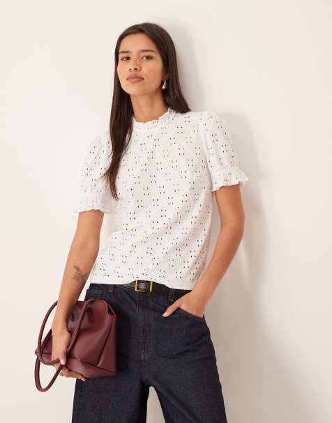 Vila broderie jersey t-shirt in white