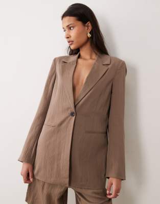 Blazer d'ensemble ajusté à bouton unique - Marron 34