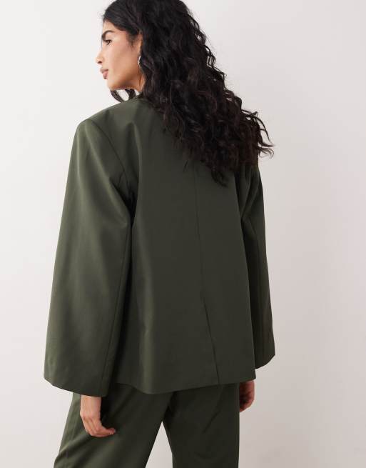 VILA - Blazer d'ensemble élégant à bouton effet martelé - Kaki foncé, 4 de 4