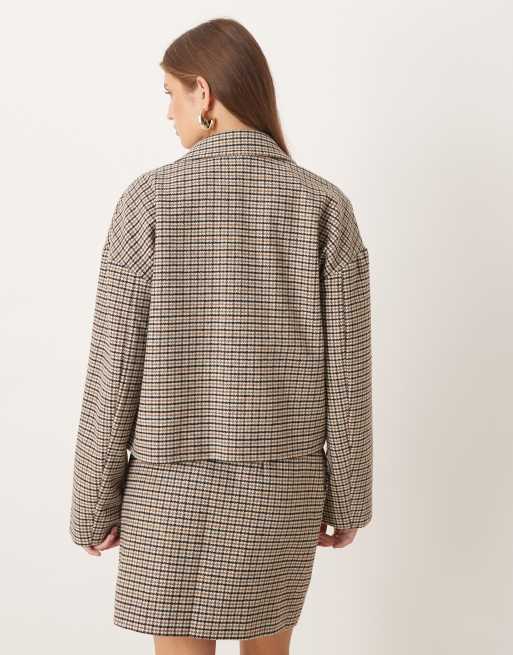 VILA - Blazer d'ensemble en laine texturée à motif pied-de-poule - Marron, 2 de 4