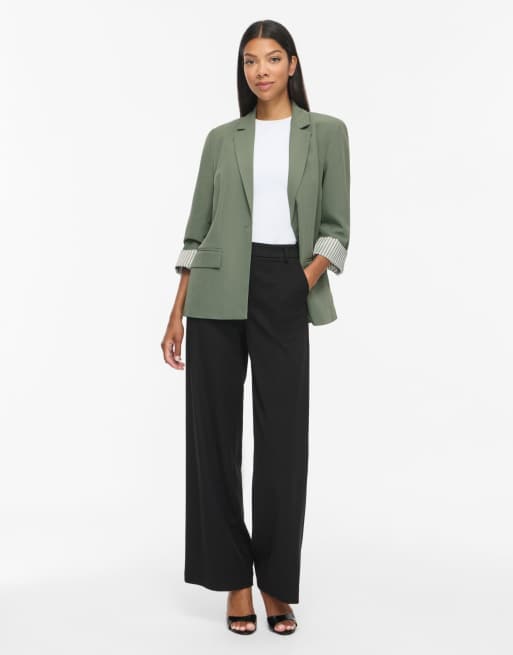 Vila blazer holgada VIBONNIE de botonadura sencilla con cuello abierto y acolchada en verde, 3 de 6