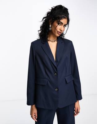 Vila twill tailored oversized blazer co-ord in navy - ASOS Price Checker