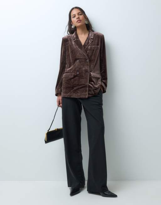 Vila blazer sartoriale oversize doppiopetto in velluto coordinato marrone, 1 di 5