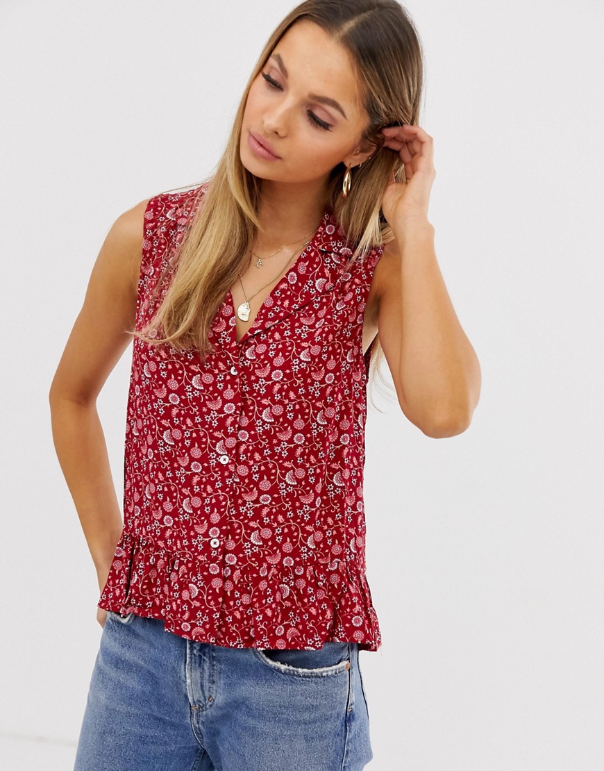 Vila – Blommig, ärmlös skjorta i vintage-stil-Flerfärgad