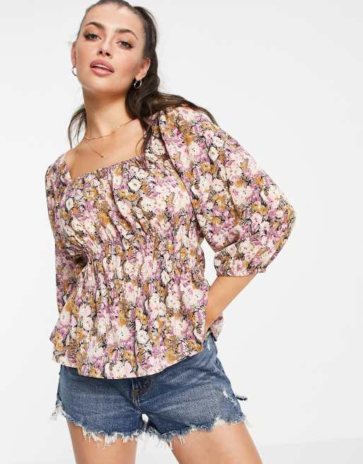 Vila Blouse a taille elastiquee Fleuri ASOS