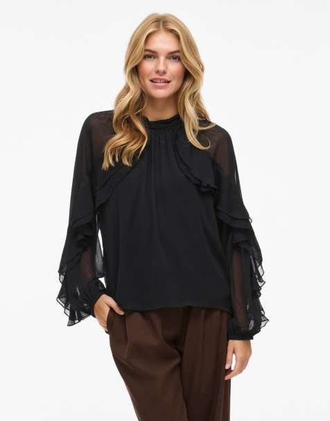 VILA - Blouse met doorzichtige lange mouwen in zwart - view 1