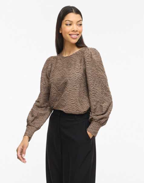 Vila blouse met lange mouwen, ronde hals en textuur - view 1