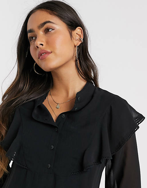 Vila Clothes Ruche blouse zwart casual uitstraling Mode Blouses Ruche blouses 