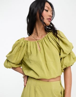 Vila blouse top co-ord in lime