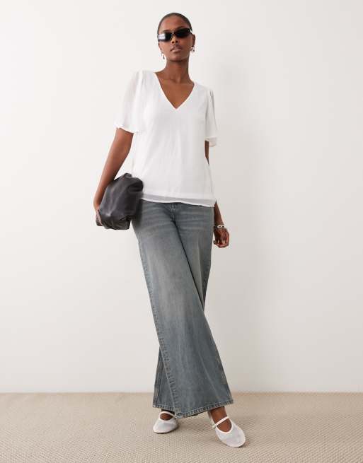 Vila - Blouse van chiffon met fladdermouwen in wit, 2 van 4