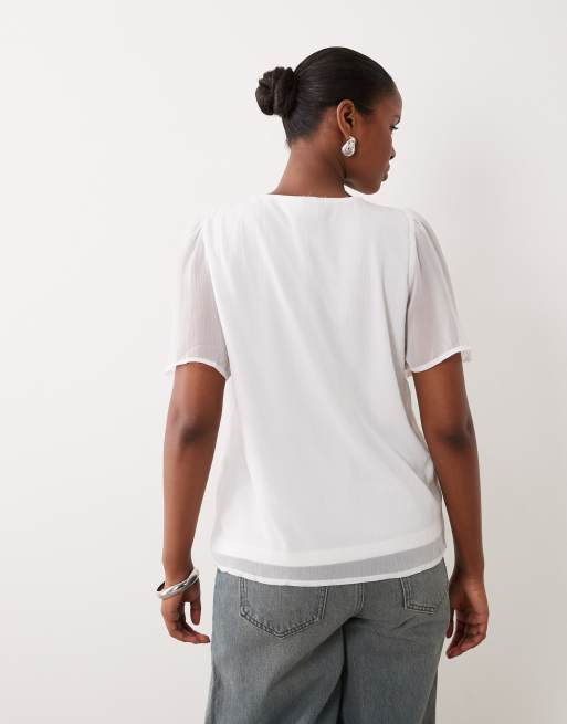 Vila - Blouse van chiffon met fladdermouwen in wit, 4 van 4