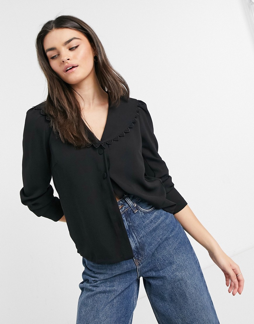 Vila blouse with embroidered collar in black
