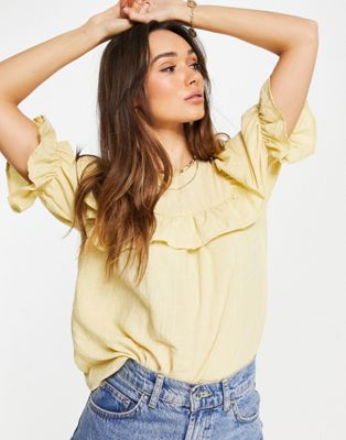 Vila blouse with frill detail in yellow