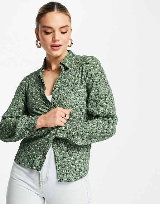 Vila - Blusa a maniche lunghe con colletto e stampa anni '70 in coordinato 