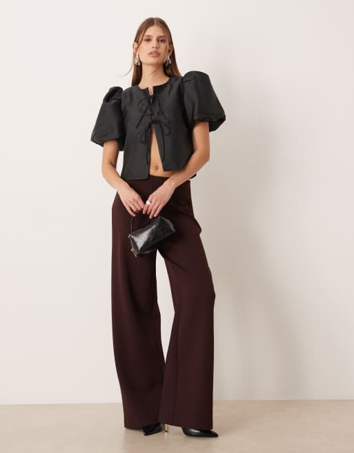 VILA - Blusa allacciata sul davanti nera con maniche voluminose, 2 di 4