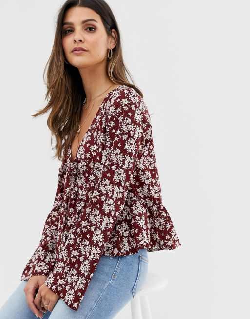 Vila - Blusa con laccetti davanti bohémien a fiori