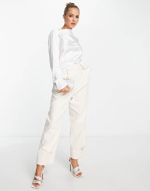 Vila - Blusa da sposa in raso bianca con dettaglio arricciato sulle spalle, 2 di 4